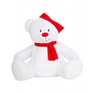Peluche zippée ours de Noël MM573 - White / Red personnalisable - Vue de face