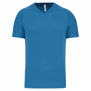 T-shirt de sport manches courtes col v homme PA476 - Aqua Blue personnalisable - Vue de face