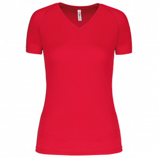 T-shirt de sport manches courtes col v femme PA477 - Red personnalisable - Vue de face
