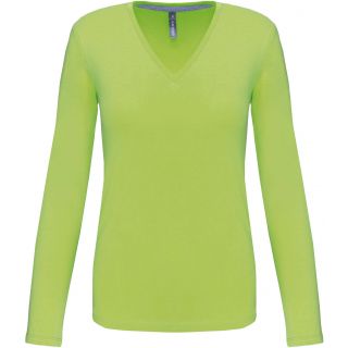 T-shirt femme col V manches longues K382 - Lime