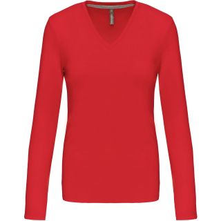 T-shirt femme col V manches longues K382 - Red