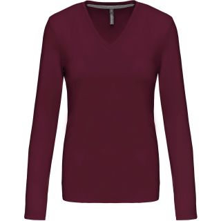 T-shirt femme col V manches longues K382 - Wine