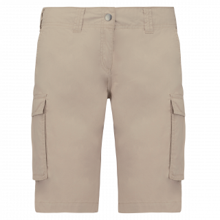 Bermuda léger multipoches femme K756 - Beige personnalisable - Vue de face