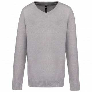 Pull col V enfant K9109 - Grey Melange personnalisable - Vue de face