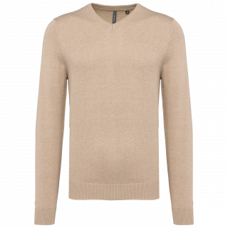 Pull col V homme K965 - Beige heather personnalisable - Vue de face