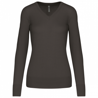 Pull col V femme K966 - Dark Grey personnalisable - Vue de face