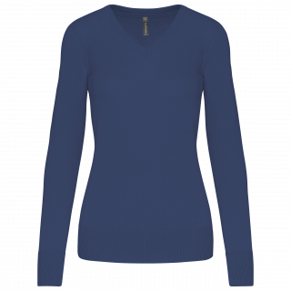 Pull col V femme K966 - Deep Blue personnalisable - Vue de face