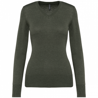 Pull col V femme K966 - Green Marble Heather personnalisable - Vue de face