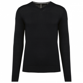 Pull col en V écoresponsable homme K980 - Black personnalisable - Vue de face