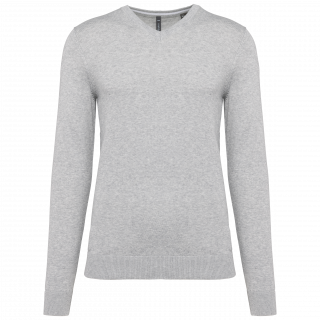 Pull col en V écoresponsable homme K980 - Light grey heather personnalisable - Vue de face