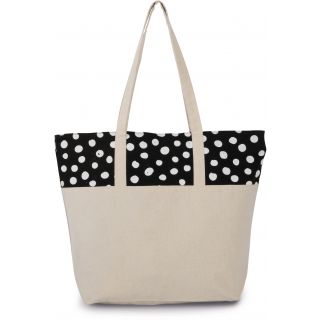 Sac Shopping motif pois Black / White / Natural