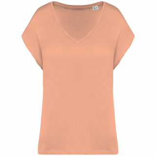T-shirt écoresponsable loose à col V femme NS312 - Apricot personnalisable - Vue de face
