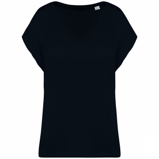 T-shirt écoresponsable loose à col V femme NS312 - Black personnalisable - Vue de face