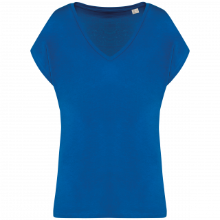 T-shirt écoresponsable loose à col V femme NS312 - Sea Blue personnalisable - Vue de face