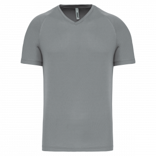 T-shirt de sport manches courtes col v homme PA476 - Fine Grey personnalisable - Vue de face