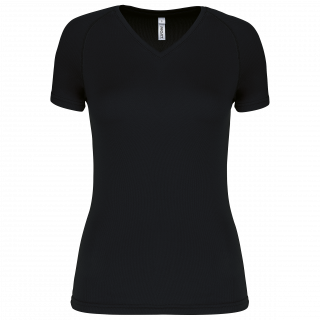 T-shirt de sport manches courtes col v femme PA477 - Black personnalisable - Vue de face