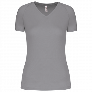 T-shirt de sport manches courtes col v femme PA477 - Fine Grey personnalisable - Vue de face