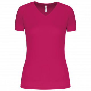 T-shirt de sport manches courtes col v femme PA477 - Fuchsia personnalisable - Vue de face