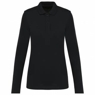 Polo Supima® manches longues femme PK203 - Black personnalisable - Vue de face