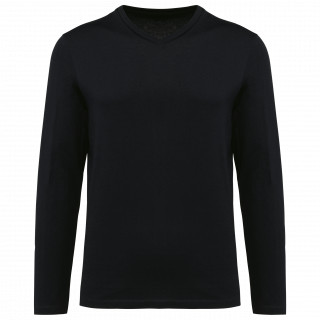 T-shirt Supima® col V manches longues homme PK306 - Black personnalisable - Vue de face