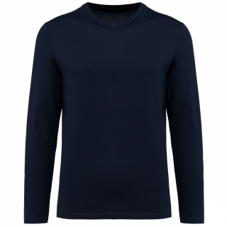 T-shirt Supima® col V manches longues homme PK306 - Deep Navy personnalisable - Vue de face
