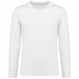T-shirt Supima® col V manches longues homme PK306 - White personnalisable - Vue de face