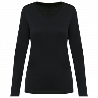 T-shirt Supima® col V manches longues femme PK307 - Black personnalisable - Vue de face