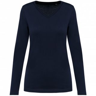 T-shirt Supima® col V manches longues femme PK307 - Deep Navy personnalisable - Vue de face
