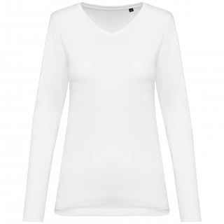 T-shirt Supima® col V manches longues femme PK307 - White personnalisable - Vue de face