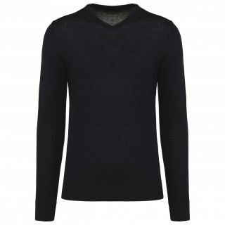 Pull Mérinos col V homme PK910 - Black personnalisable - Vue de face