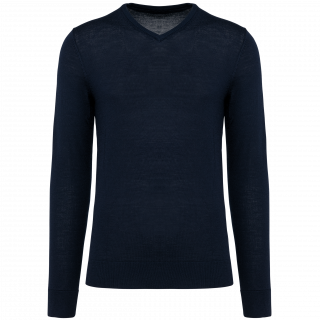Pull Mérinos col V homme PK910 - Deep Navy personnalisable - Vue de face