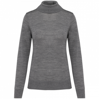 Pull Mérinos col roulé femme PK913 - Grey Heather personnalisable - Vue de face