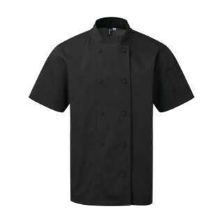 Veste chef cuisinier manches courtes Coolchecker® PR902 - Black personnalisable - Vue de face