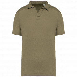 Polo en lin homme SP220 - Light Olive Green personnalisable - Vue de face