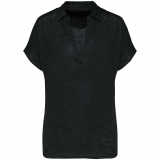 Polo en lin femme SP221 - Black personnalisable - Vue de face