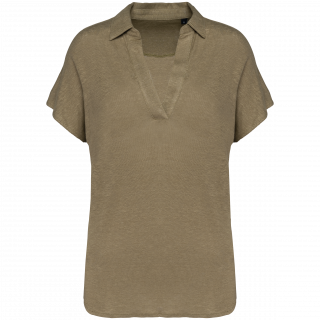 Polo en lin femme SP221 - Light Olive Green personnalisable - Vue de face