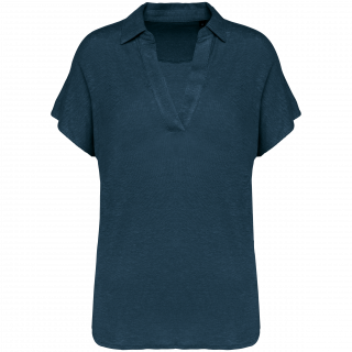 Polo en lin femme SP221 - Peacock Blue personnalisable - Vue de face