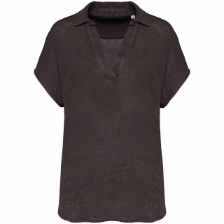 Polo en lin femme SP221 - Stone Grey personnalisable - Vue de face