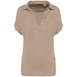 Polo en lin femme SP221 - Wet Sand personnalisable - Vue de face