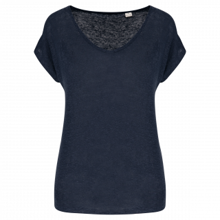 T-shirt col V en lin femme SP321 - Navy Blue personnalisable - Vue de face