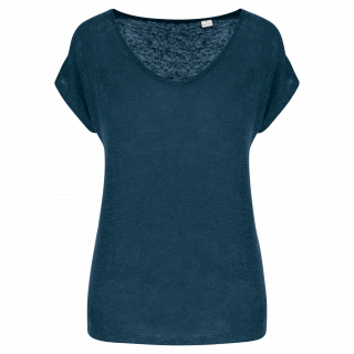 T-shirt col V en lin femme SP321 - Peacock Blue personnalisable - Vue de face