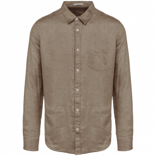 Chemise en lin homme SP504 - Cream Coffee personnalisable - Vue de face