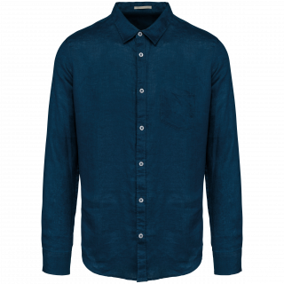 Chemise en lin homme SP504 - Peacock Blue personnalisable - Vue de face
