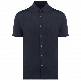Chemise à manches courtes en lin homme SP517 - Navy Blue personnalisable - Vue de face