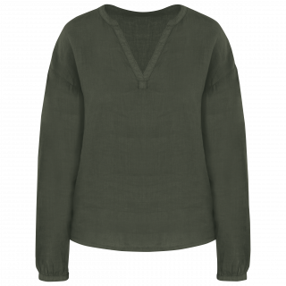 Blouse en lin femme SP524 - Organic Khaki personnalisable - Vue de face