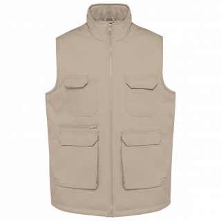 Gilet polycoton multipoches rembourré unisexe WK607 - Beige personnalisable - Vue de face