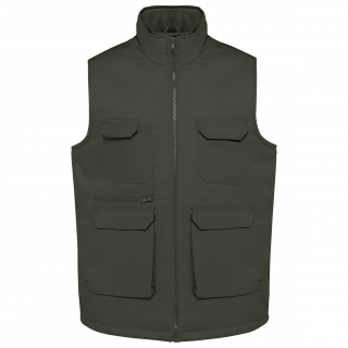 Gilet polycoton multipoches rembourré unisexe WK607 - Dark Khaki personnalisable - Vue de face