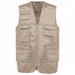 Gilet polycoton multipoches doublé unisexe WK609 - Beige personnalisable - Vue de face