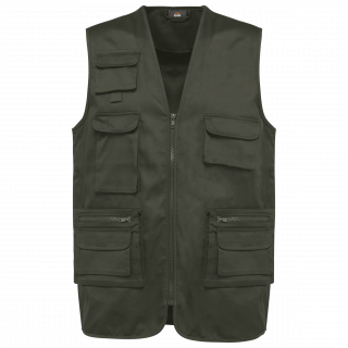 Gilet polycoton multipoches doublé unisexe WK609 - Dark Khaki personnalisable - Vue de face