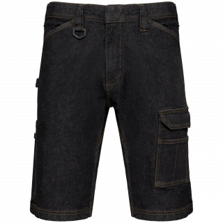 Bermuda denim multipoches homme WK715 - Black Rinse personnalisable - Vue de face